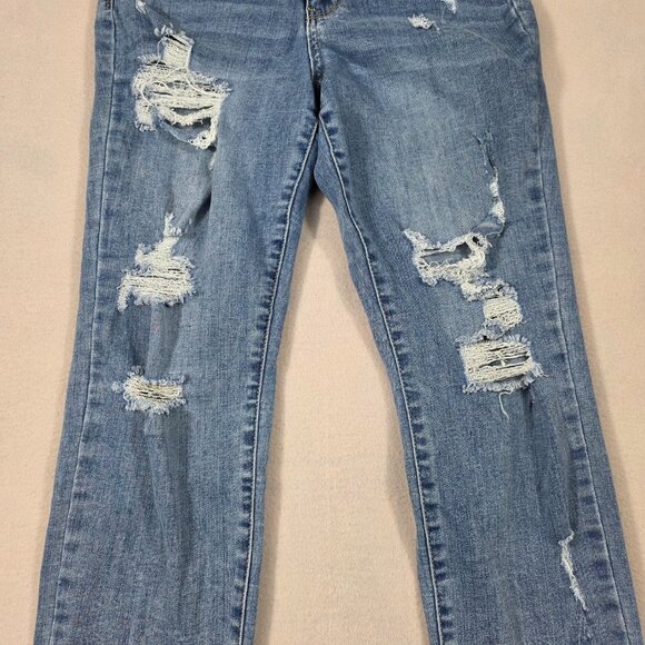 Judy Blue Jeans Womens 7/28 Blue Denim Boyfriend Fit Distressed Stretch Mid - Picture 5 of 16